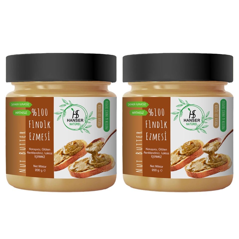 Hanser Natural 100 % Haselnusspaste 2er-Pack (200 g x 2)