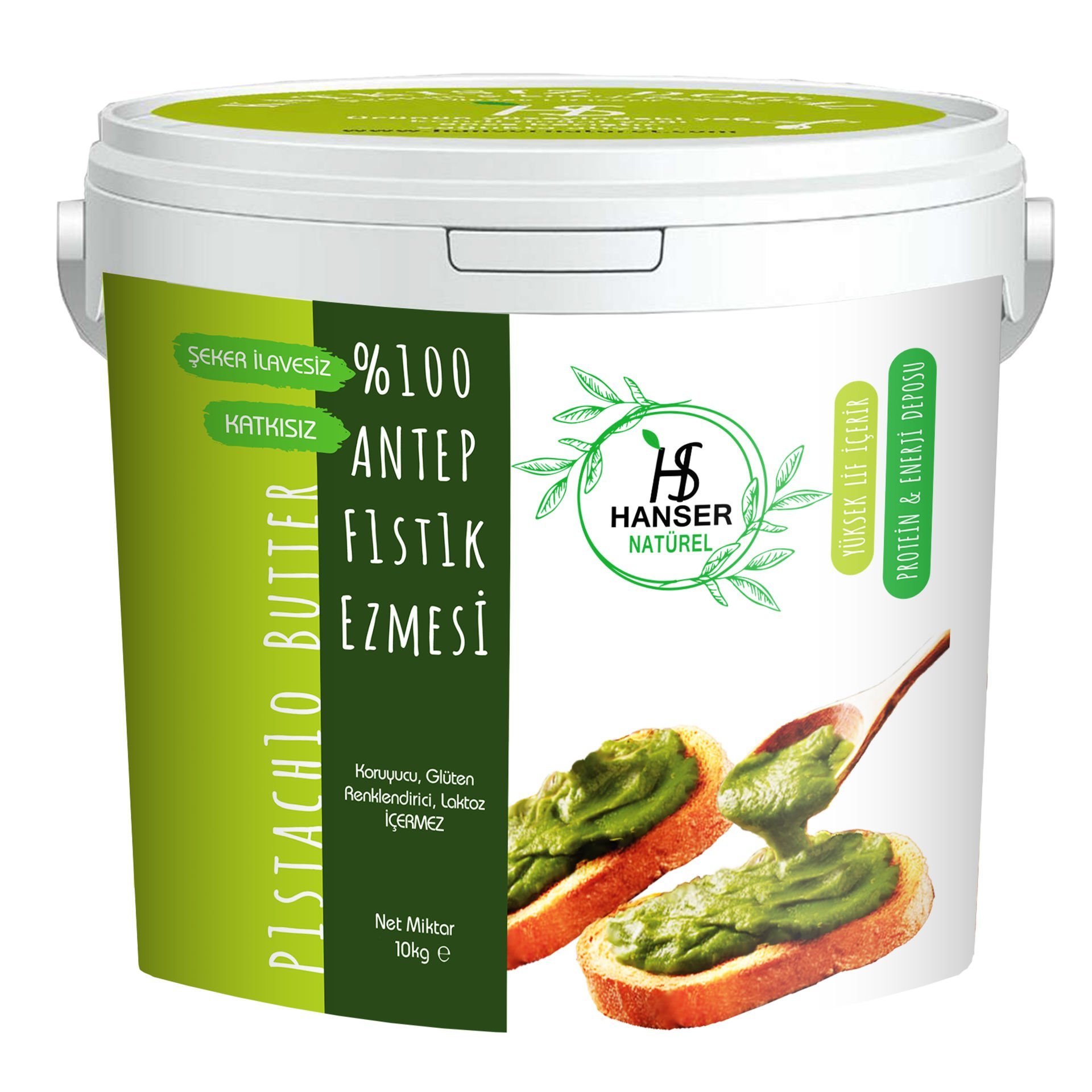 Hanser Natürel %100 Antep Fıstığı Ezmesi 10 Kg Kova