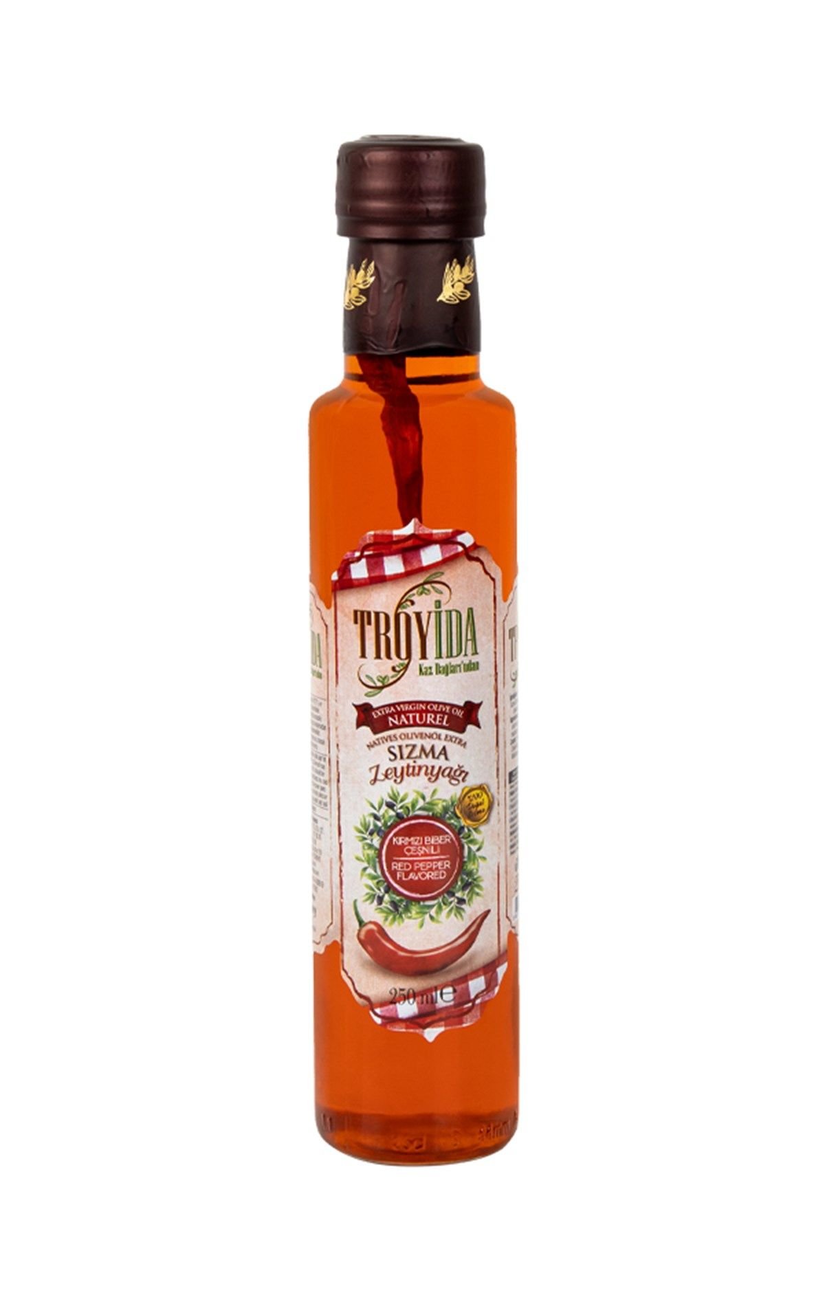 Troyida Paprika Kırmızı Biber Sızma Zeytinyağı Cam Şişe 250 ML