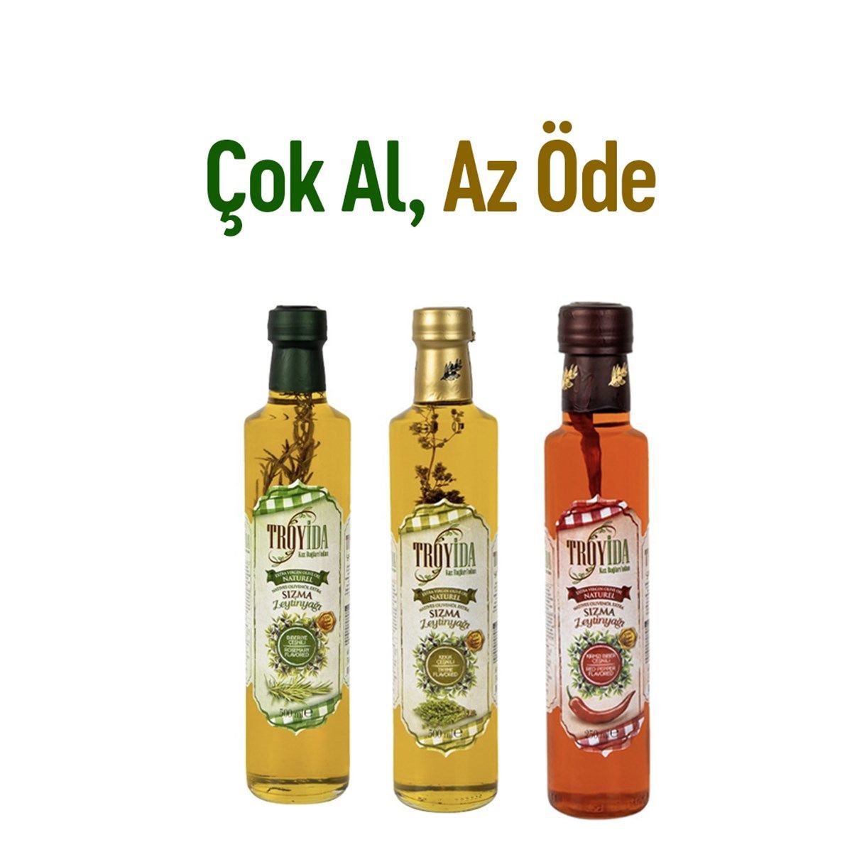 İda Organic 3'lü Çeşnili Zeytinyağı: Biber, Kekik, Biberiye