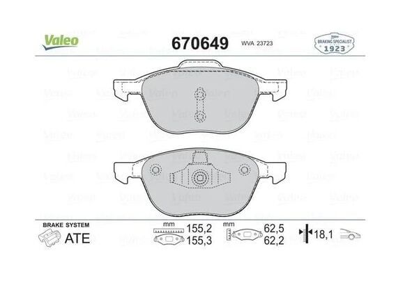 VAL 670649 FOCUS/KUGA/S60/MAZDA 3 FREN BALATASI ÖN BPYK3323ZA9C/30683554