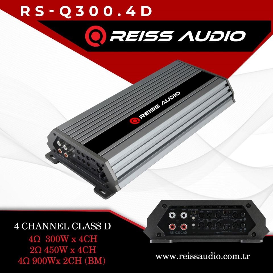 Reiss Audio Rs-Q300.4d 4kanal Profesyonel Oto Amfi Anfi 2 Ohm 450w X 4ch-4 Ohm 300w X 4ch--900w X 2ch 4ohm