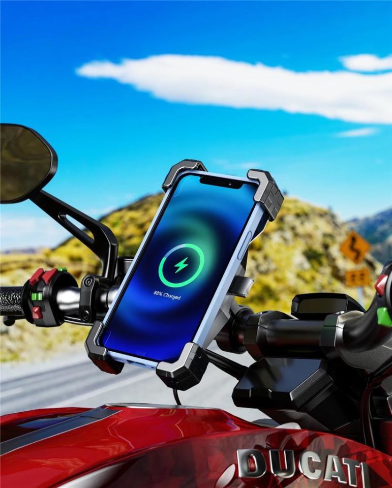 M22 PLUS Wireless Şarjlı ve TYPE C Motosiklet Telefon Tutucu