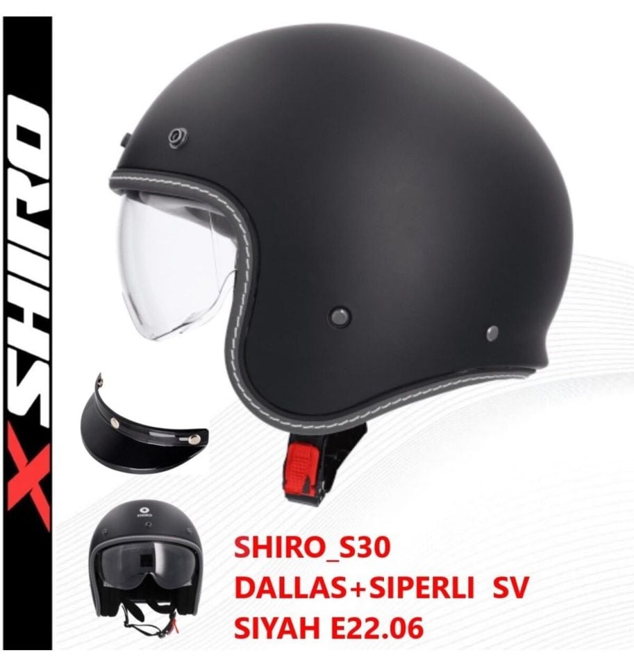 Shiro Jet&Cafe Dallas M.C SV (Gözlüklü) Siyah Kask