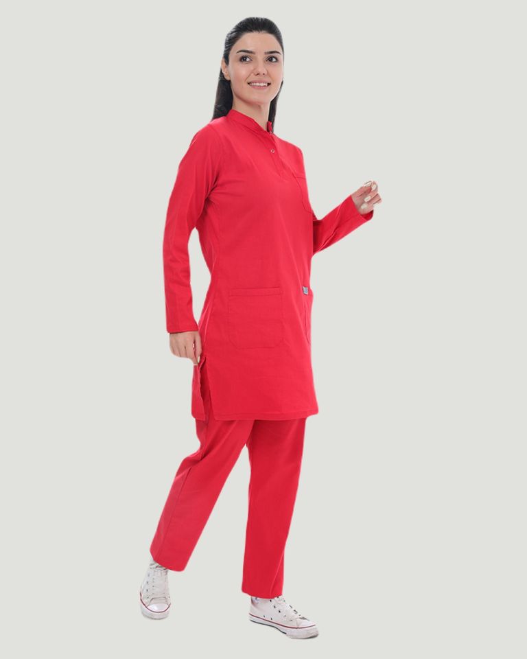 U-FLEX LİKRALI TESETTÜR CERRAHİ FORMA TAKIM Kırmızı - XL