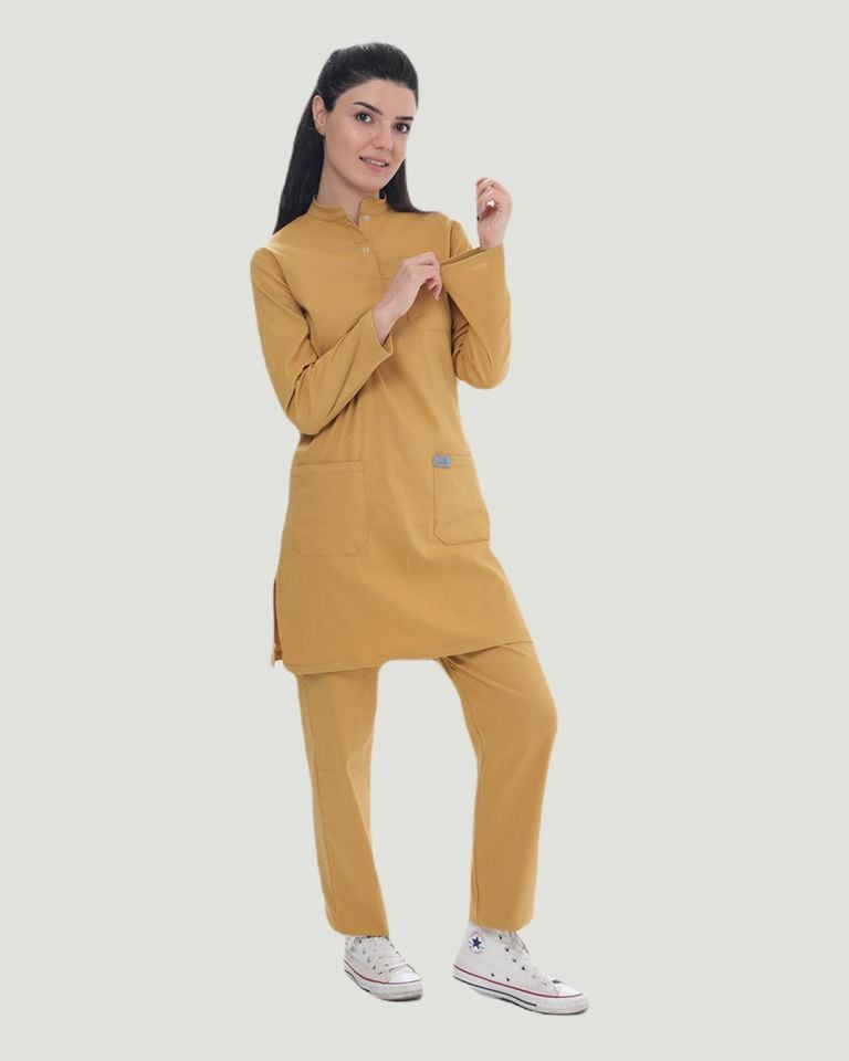U-FLEX LİKRALI TESETTÜR CERRAHİ FORMA TAKIM XXL - Hardal