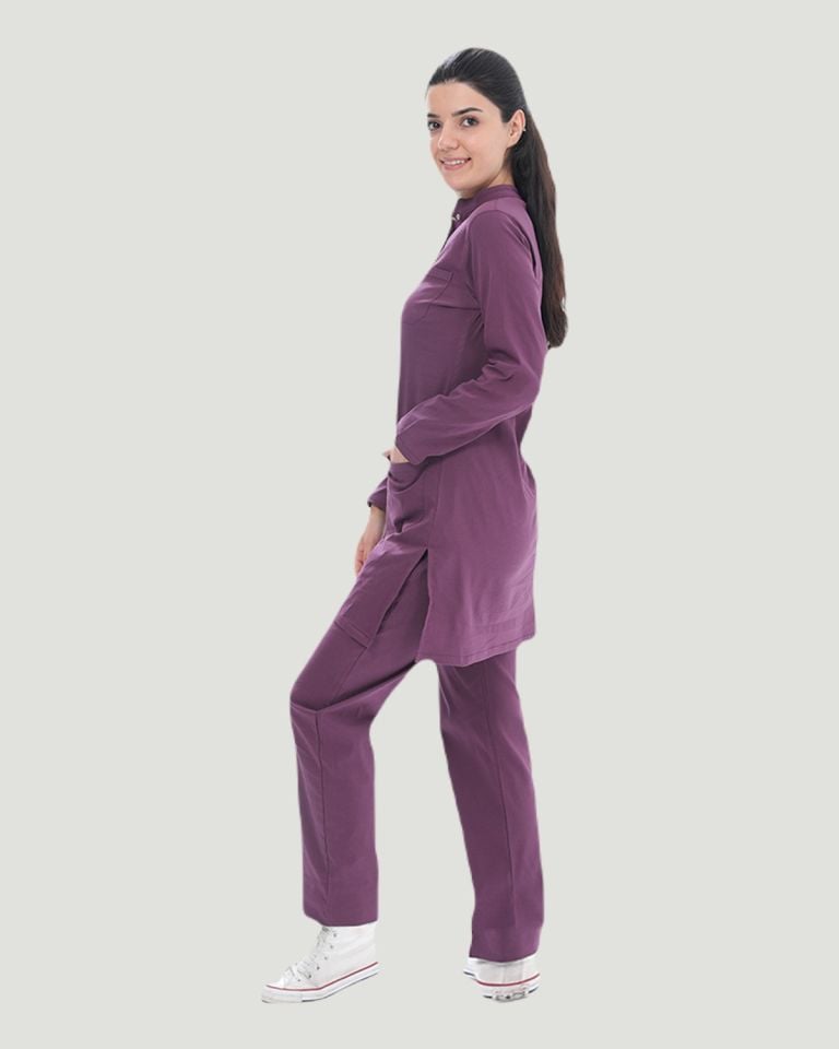 U-FLEX LİKRALI TESETTÜR CERRAHİ FORMA TAKIM Mürdüm - XXL