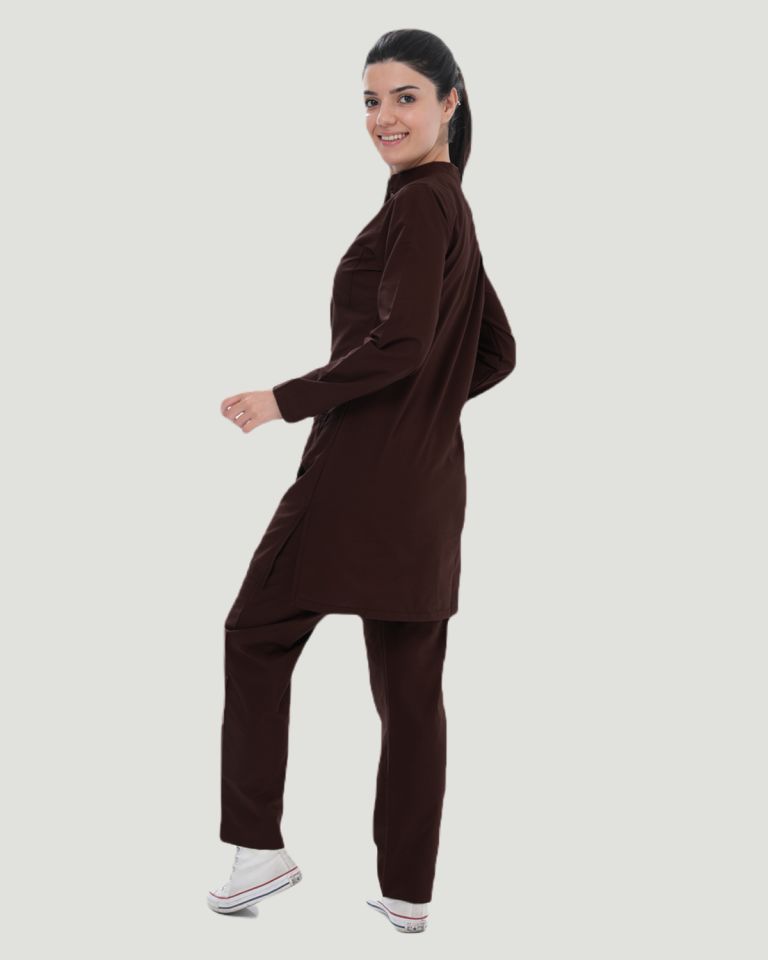 TERİKOTON (İNCE KUMAŞ) TESETTÜR CERRAHİ UNİFORMA TAKIM M - Kahverengi