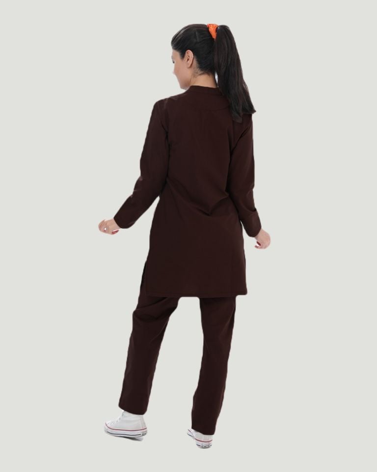 TERİKOTON (İNCE KUMAŞ) TESETTÜR CERRAHİ UNİFORMA TAKIM M - Kahverengi