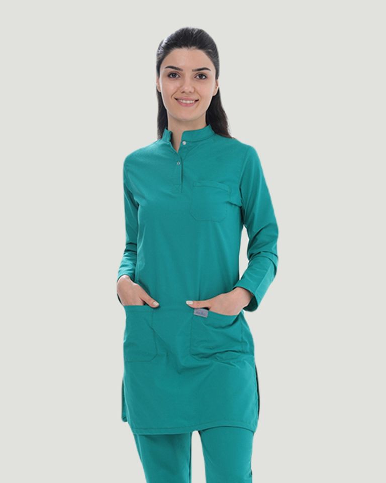 TERİKOTON (İNCE KUMAŞ) TESETTÜR CERRAHİ UNİFORMA TAKIM M - Benetton Yeşil