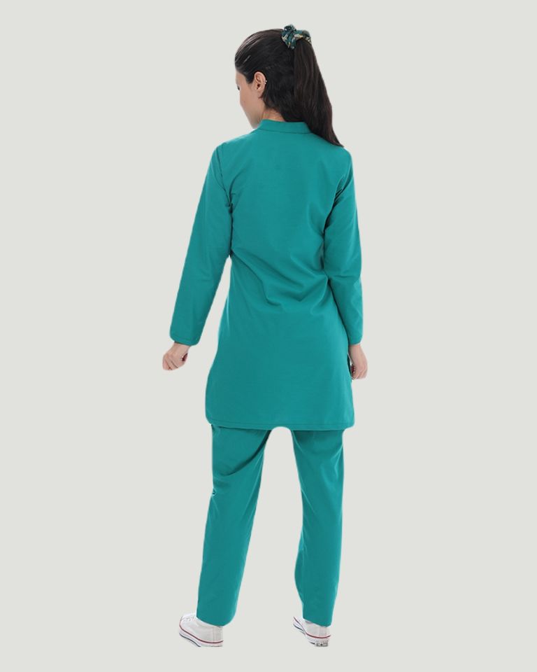 TERİKOTON (İNCE KUMAŞ) TESETTÜR CERRAHİ UNİFORMA TAKIM L - Benetton Yeşil