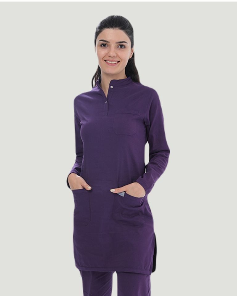 TERİKOTON (İNCE KUMAŞ) TESETTÜR CERRAHİ UNİFORMA TAKIM Mor - L