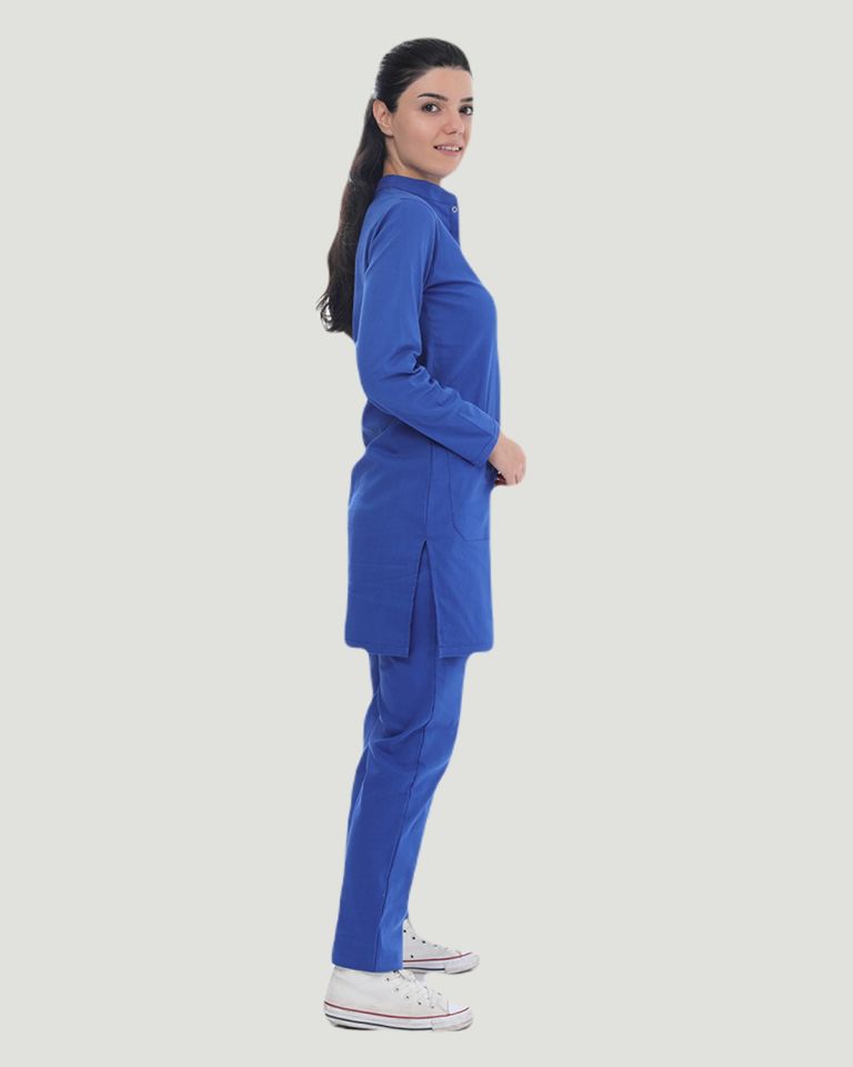 TERİKOTON (İNCE KUMAŞ) TESETTÜR CERRAHİ UNİFORMA TAKIM Saks Mavi - L