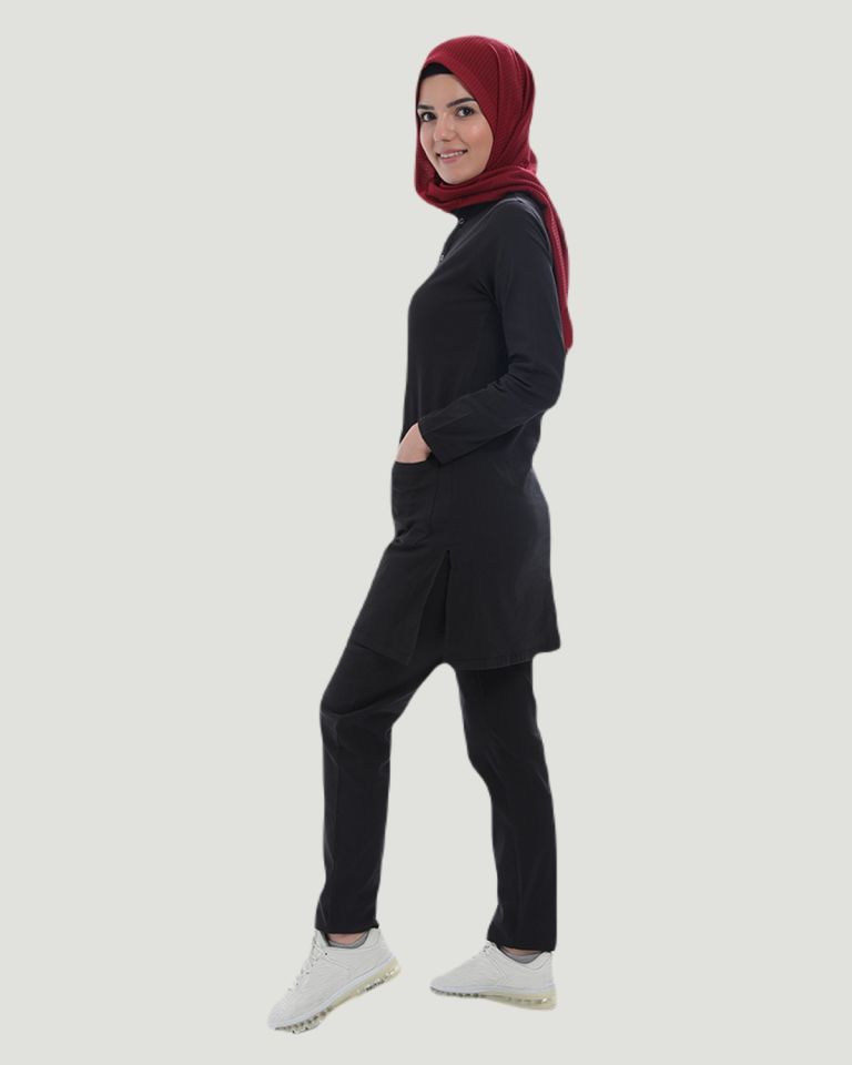 TERİKOTON (İNCE KUMAŞ) TESETTÜR CERRAHİ UNİFORMA TAKIM Siyah - XL