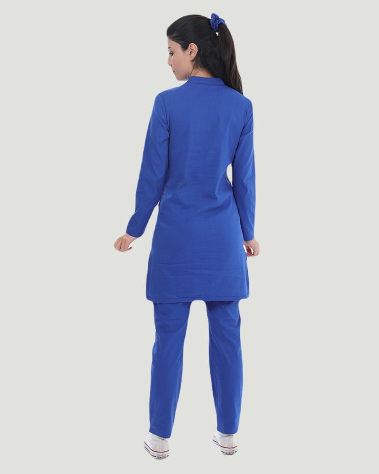 TERİKOTON (İNCE KUMAŞ) TESETTÜR CERRAHİ UNİFORMA TAKIM Saks Mavi - XL