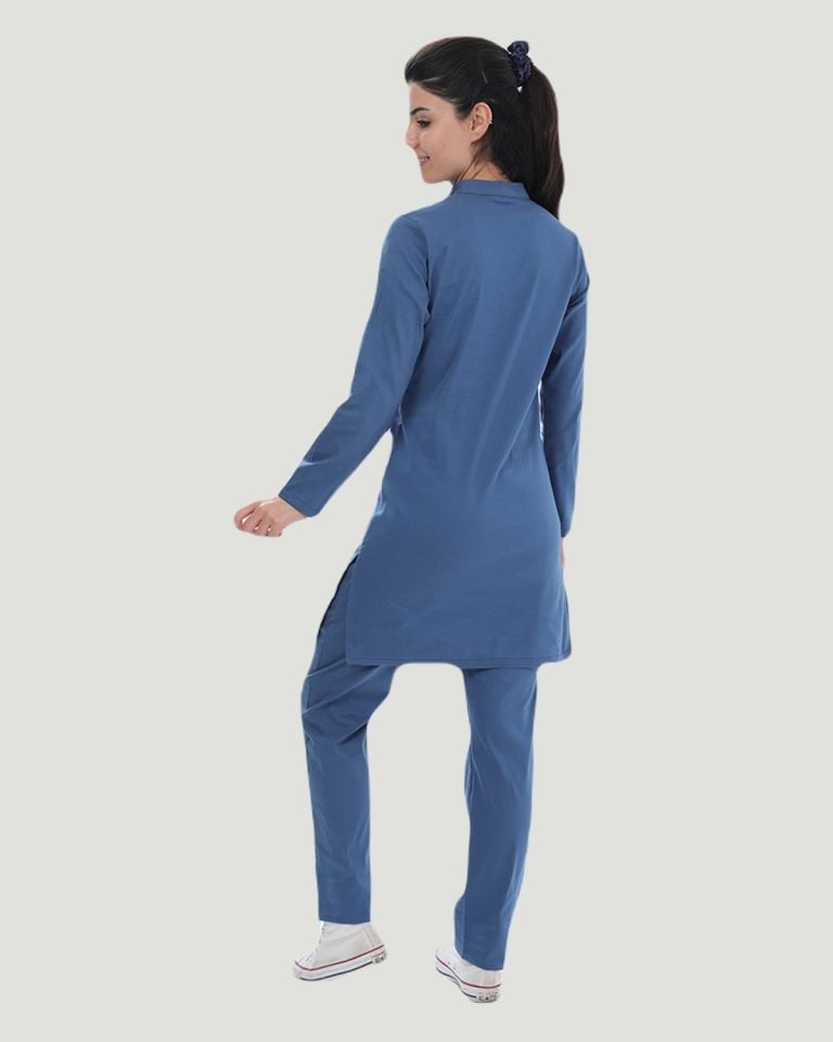TERİKOTON (İNCE KUMAŞ) TESETTÜR CERRAHİ UNİFORMA TAKIM Indigo - XXL