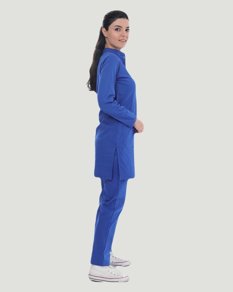 TERİKOTON (İNCE KUMAŞ) TESETTÜR CERRAHİ UNİFORMA TAKIM Saks Mavi - XXL