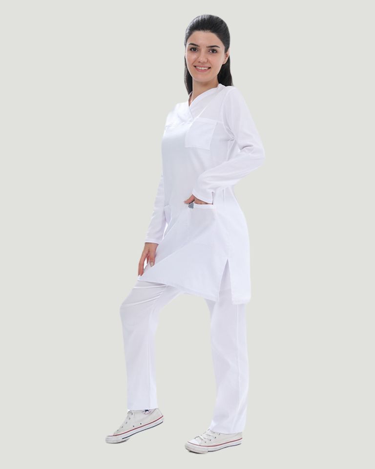U-FLEX LİKRALI TESETTÜR CERRAHİ FORMA TAKIM XS - Beyaz