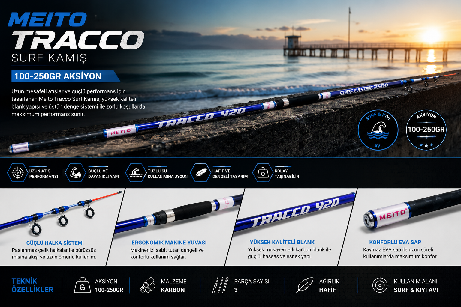 Meito Tracco Surf Kamış 420cm 100-250gr