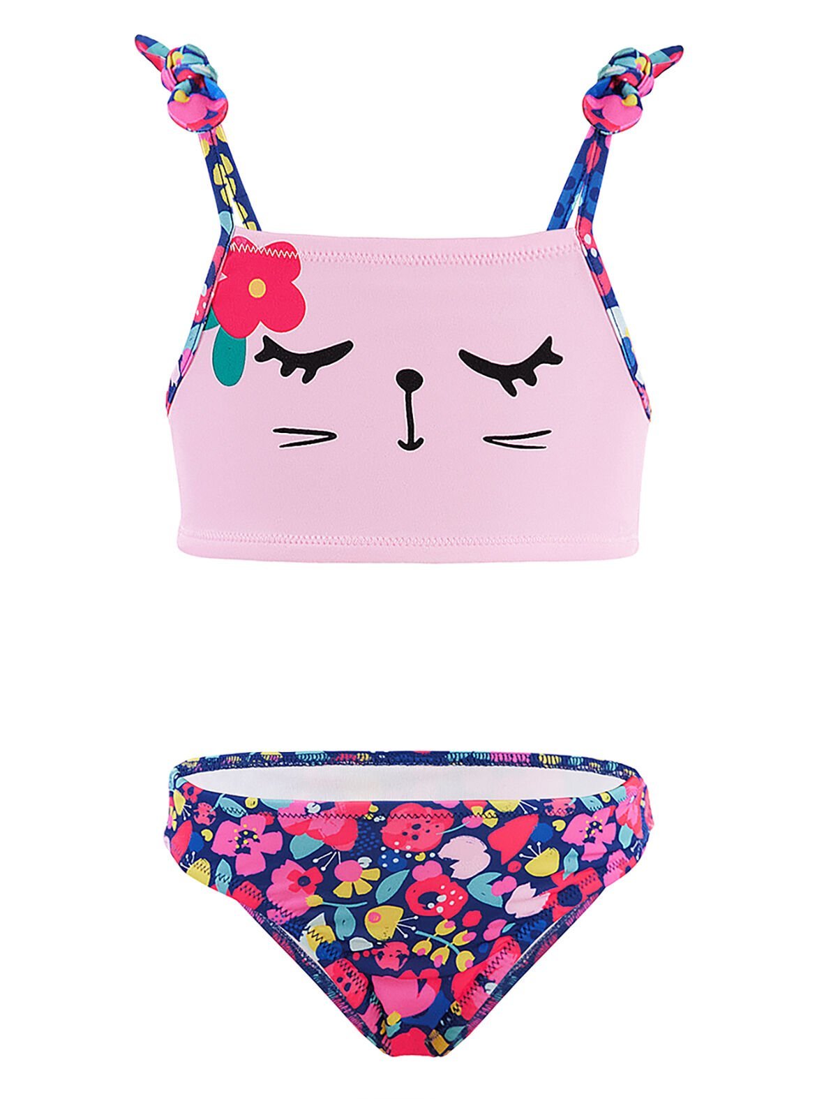 Çiçekli Kedi Kız Çocuk Bikini 3-4 Y - Pembe, Lacivert