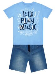 Let's Play Erkek Çocuk T-shirt Denim Şort Takım 9 Y - Mavi