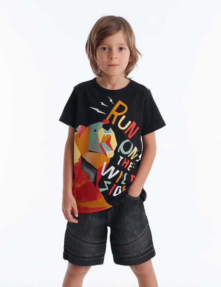 Wild Side Erkek Çocuk T-shirt Denim Şort Takım 4 Y - Siyah