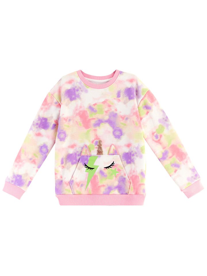 Unicorn Batik Desenli Kız Çocuk Eşofman Takım 6 Y - Pembe, Yeşil