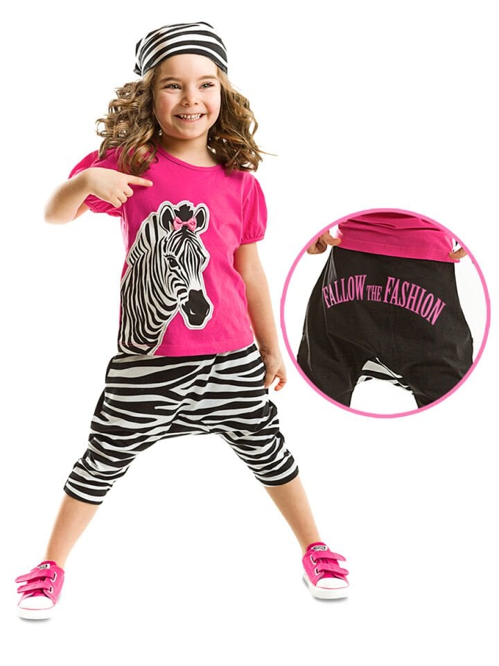 Zebra Fashion Kız Çocuk T-shirt Kapri Şort Takım 8 Y - Pembe, Siyah, Beyaz