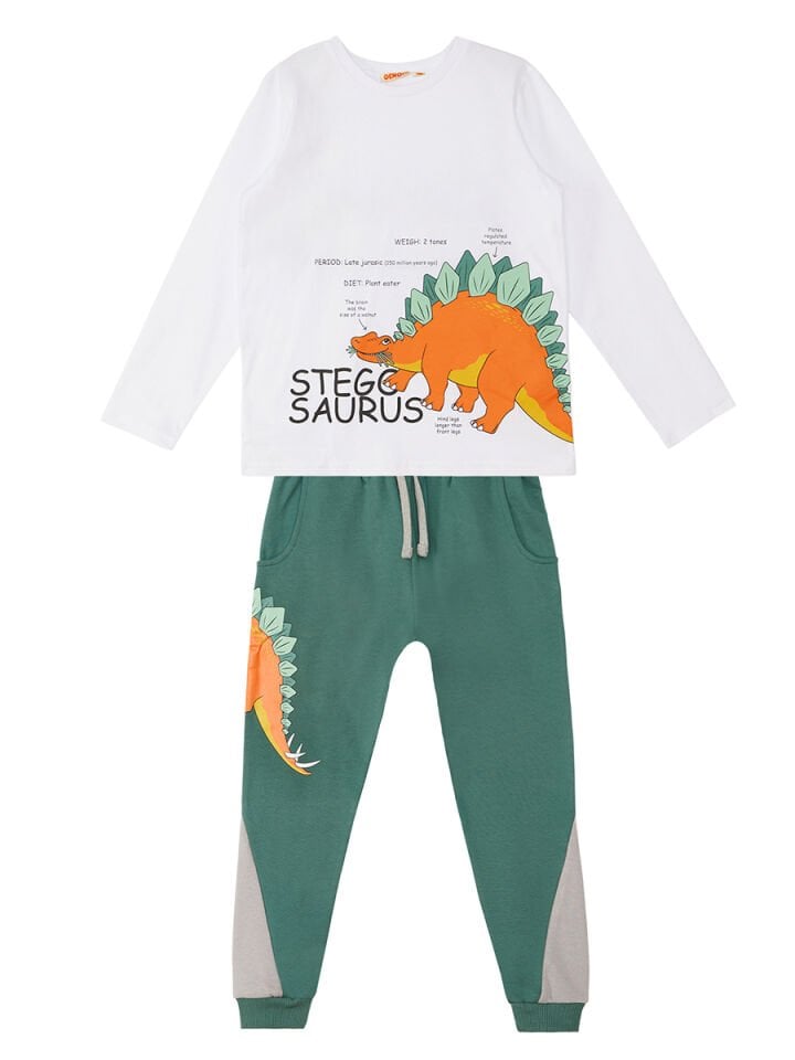 Stegosaurus Erkek Çocuk T-shirt Pantolon Takım 5 Y - Beyaz, Haki