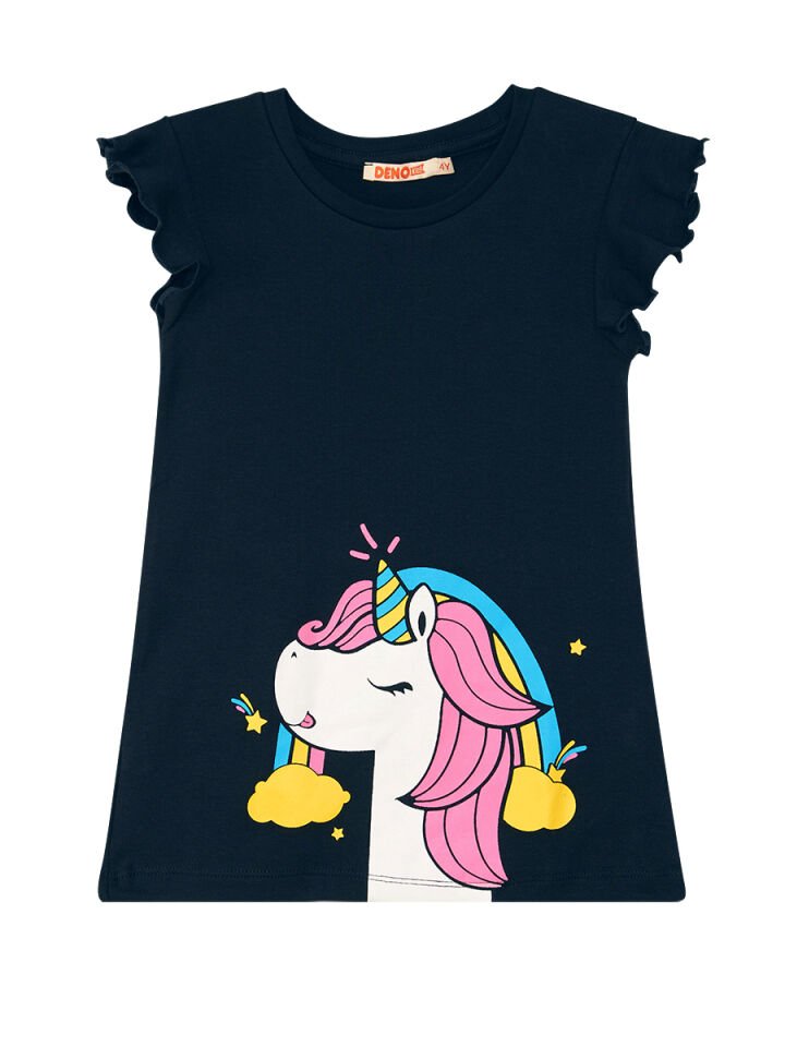 Unicorn Gücü Kız Çocuk T-shirt Tayt Takım 4 Y - Pembe, Koyu Lacivert