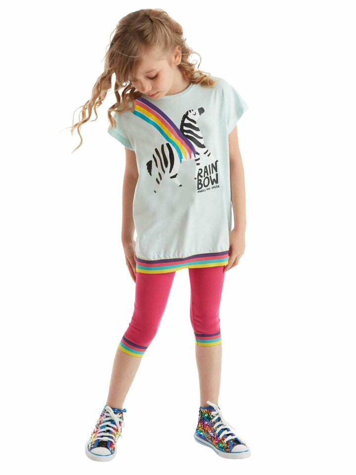 Rainbow Zebra Kız Çocuk T-shirt Tayt Takım