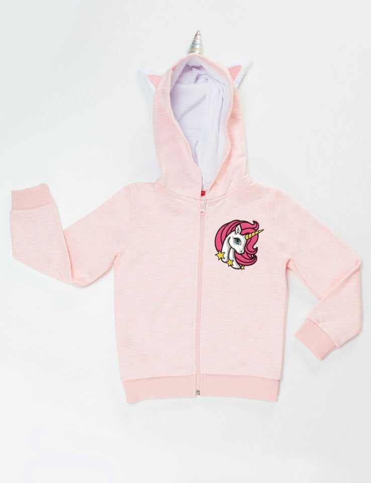 Unicorn Kapişonlu Kız Çocuk Sweatshirt 4 Y - Pembe,Gri,Beyaz