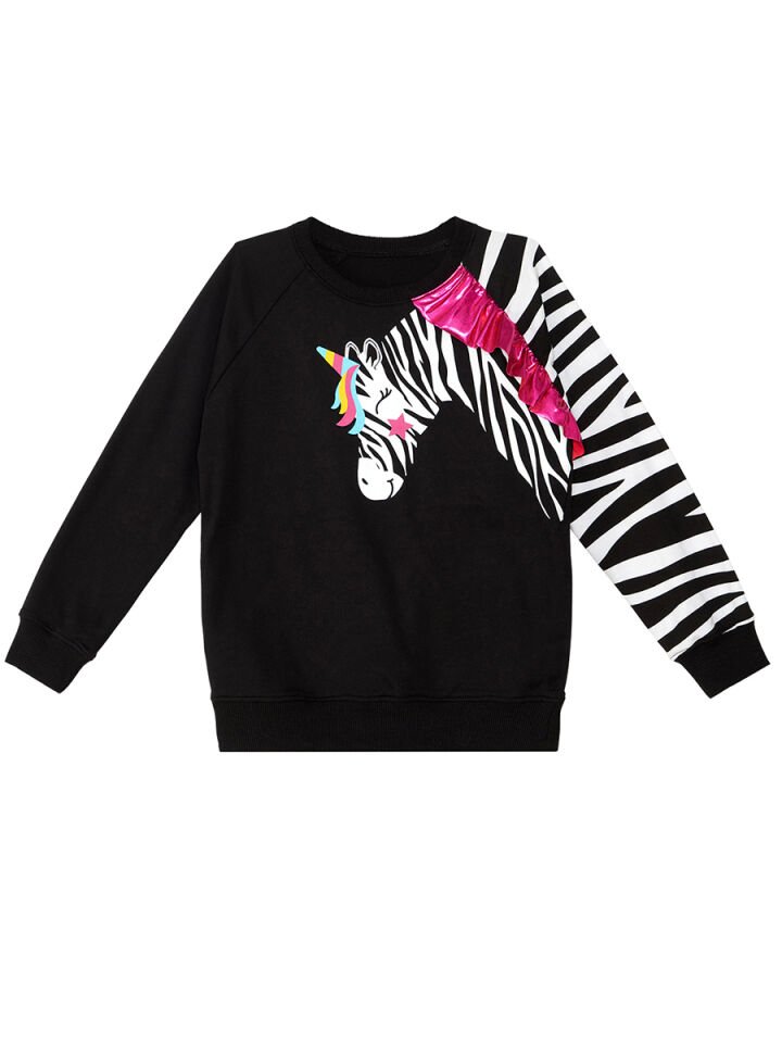 Fırfırlı Zebra Kız Çocuk Siyah Sweatshirt 6 Y - Siyah