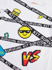 Survival Erkek Çocuk T-shirt Kapri Şort Takım 5 Y - Beyaz, Siyah