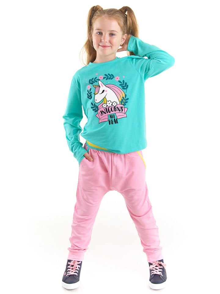 Real Unicorn Kız Çocuk T-shirt Pantolon Takım 3 Y - Pembe, Mint