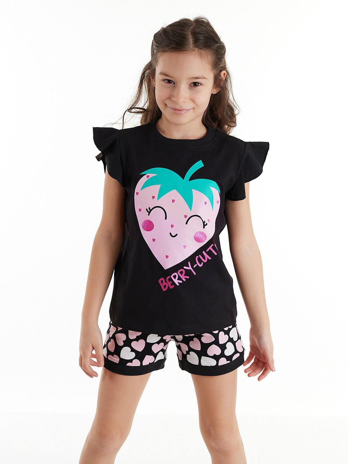 Berry Cute Kız Çocuk T-shirt Şort Takım 9 Y - Siyah, Pembe