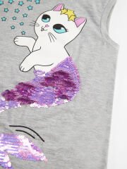 Pullu Kedi Kız Çocuk T-Shirt Tayt Takım 3 Y - Gri, Mavi