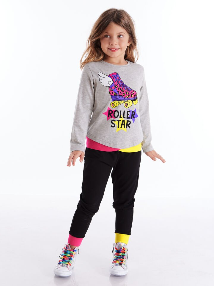 Roller Star Kız Çocuk T-shirt Pantolon Takım 5 Y - Siyah, Gri