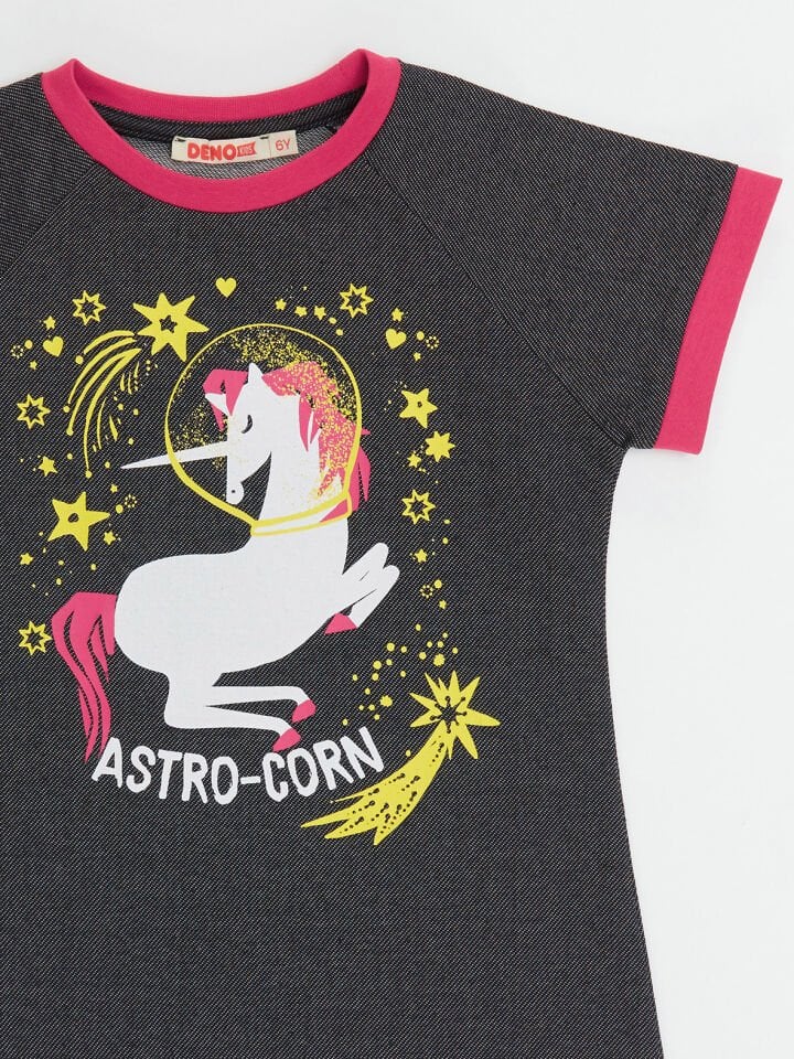 Astrocorn Unicorn Kız Çocuk Gri Elbise