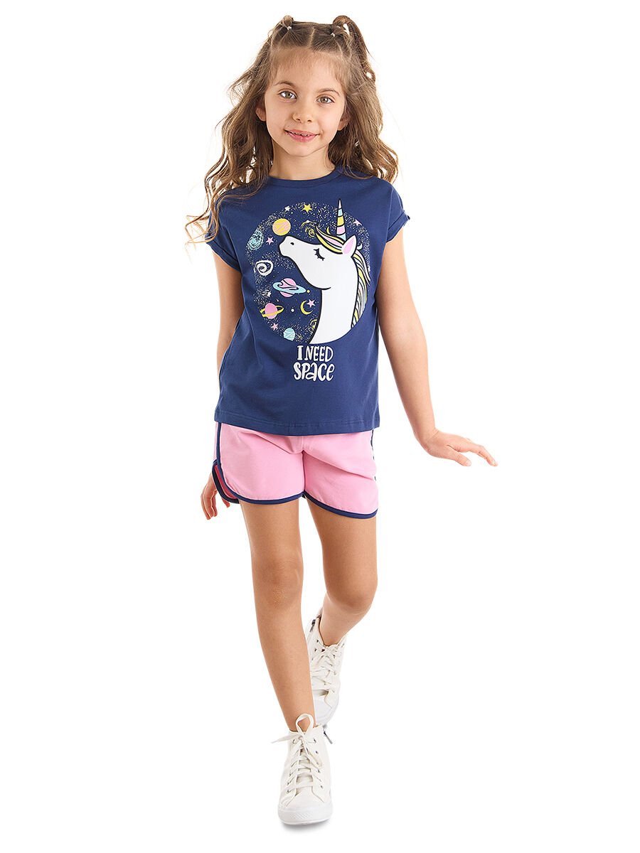 Uzayda Unicorn Kız T-shirt Şort Takım