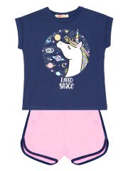 Uzayda Unicorn Kız T-shirt Şort Takım