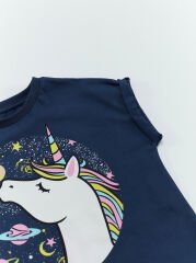 Uzayda Unicorn Kız T-shirt Şort Takım