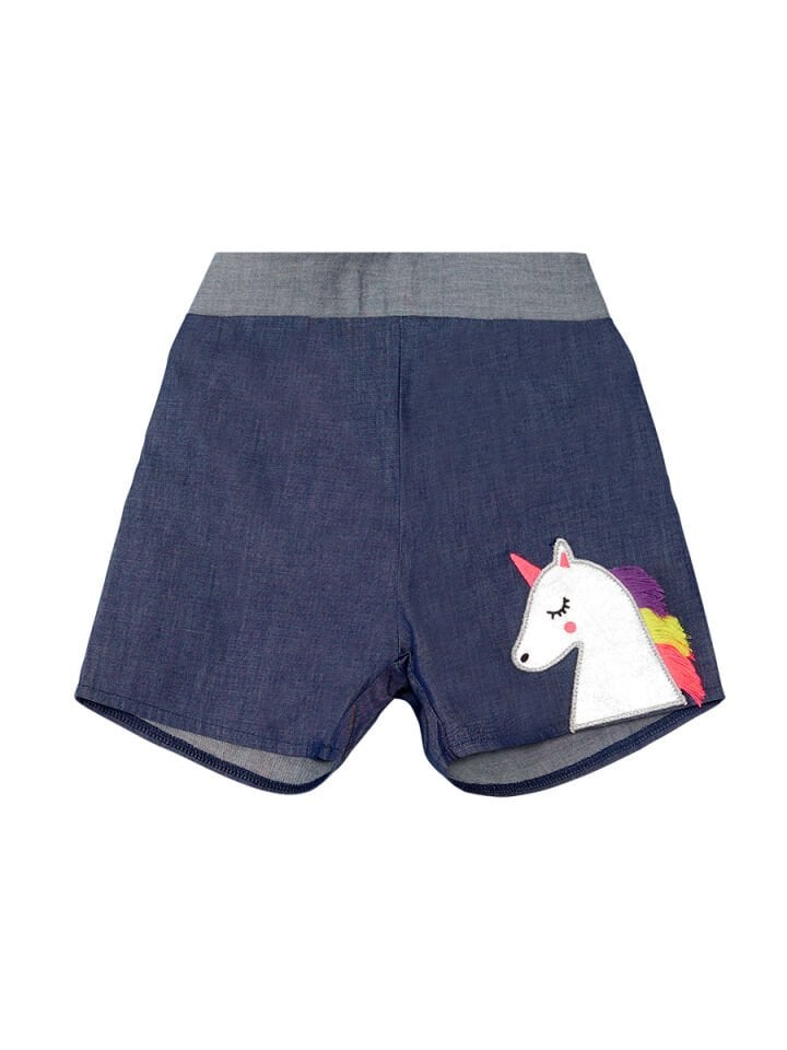 Renkli Püsküllü Unicorn Kız Bluz Denim Şort Takım