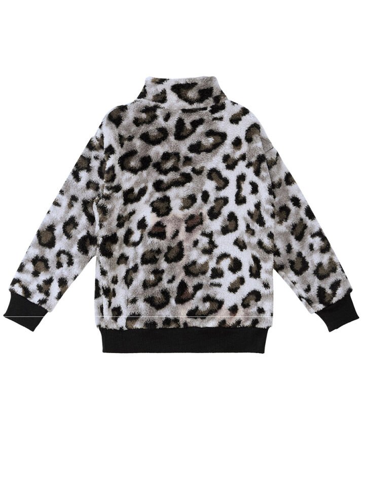 Leoparlı Kız Çocuk Peluş Sweatshirt 9 Y - Gri, Siyah