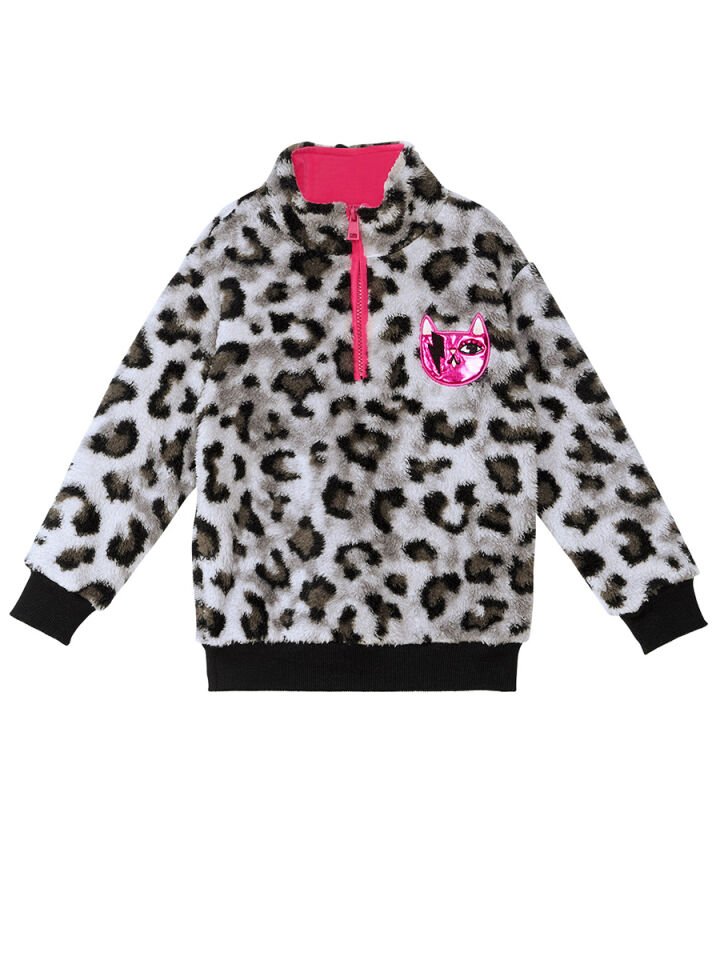 Leoparlı Kız Çocuk Peluş Sweatshirt 5 Y - Gri, Siyah