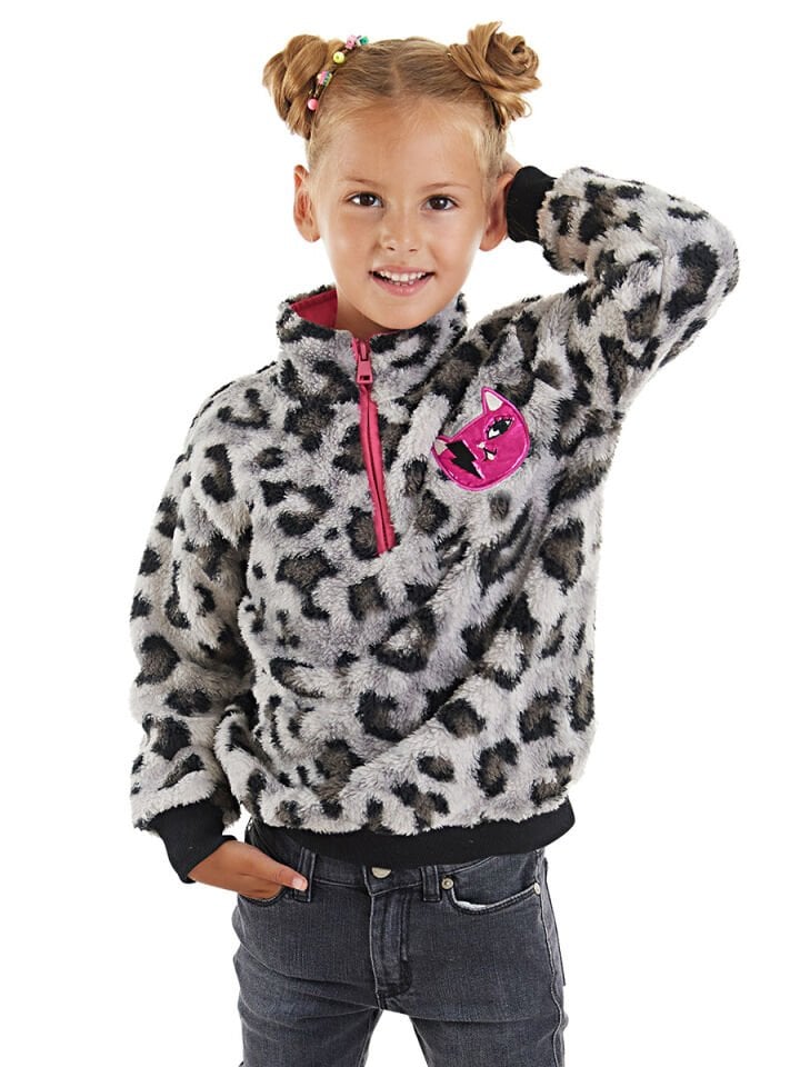 Leoparlı Kız Çocuk Peluş Sweatshirt 7 Y - Gri, Siyah