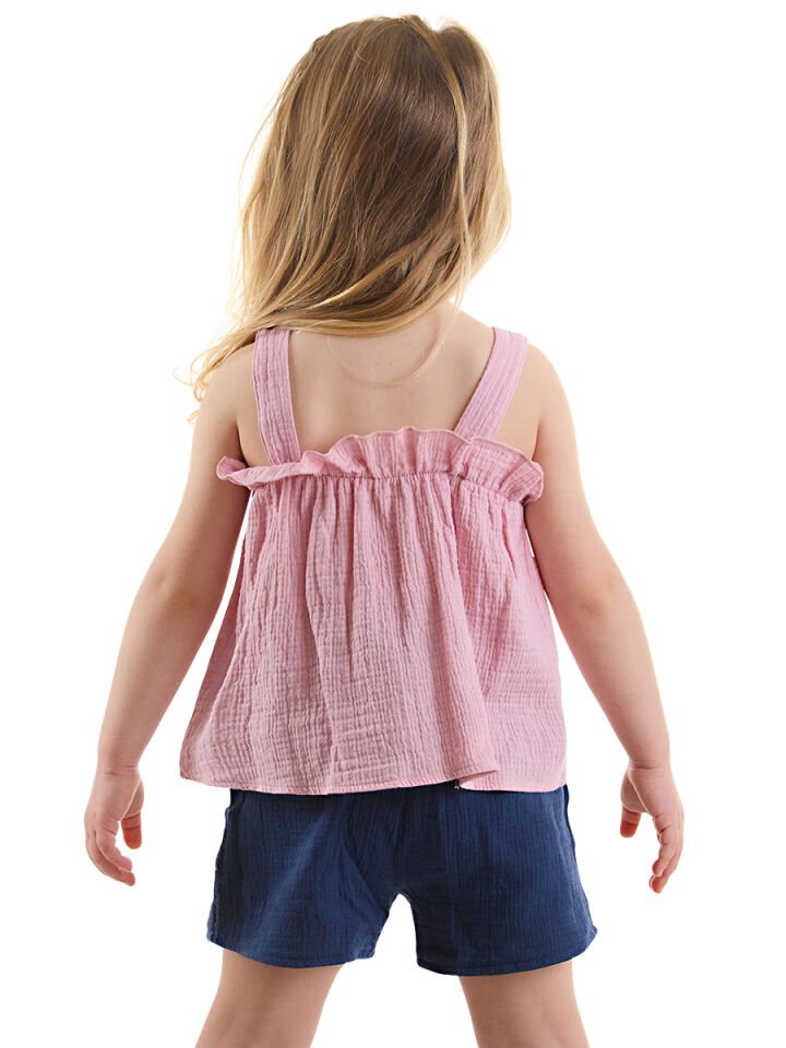 Kız Bebek Çocuk Pembe Müslin Bluz Şort Takım 24-36 M - Pembe, Lacivert