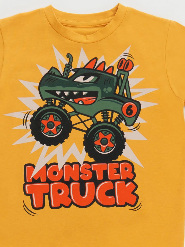 Monster Truck Erkek Çocuk T-shirt Kapri Şort Takım 5 Y - Hardal, Haki