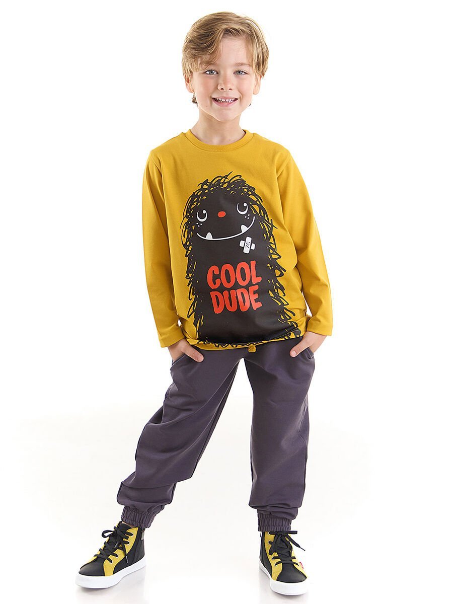 Cool Dude Erkek Çocuk T-shirt Pantolon Takım 2 Y - Gri, Hardal