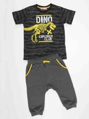 Dino Explorer Erkek Çocuk T-shirt Kapri Şort Takım 9 Y - Gri, Siyah